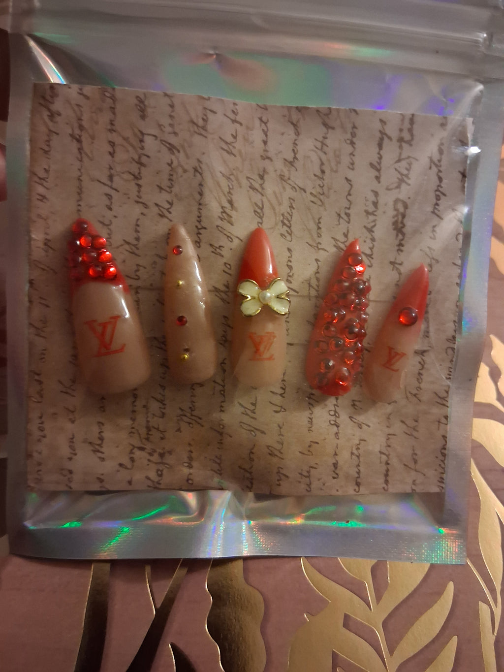 Designer Press-on Nails (Red Louis)