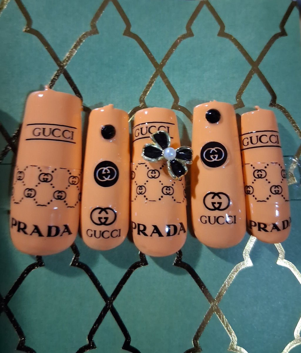 Designer Press-On Nails (Orange)