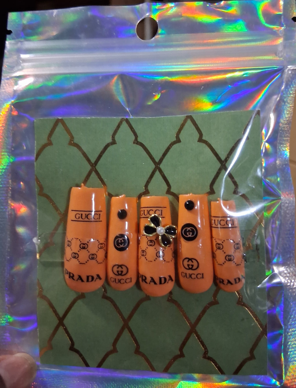 Designer Press-On Nails (Orange)