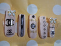 Designer Press-On Nails (Beige/Charms)
