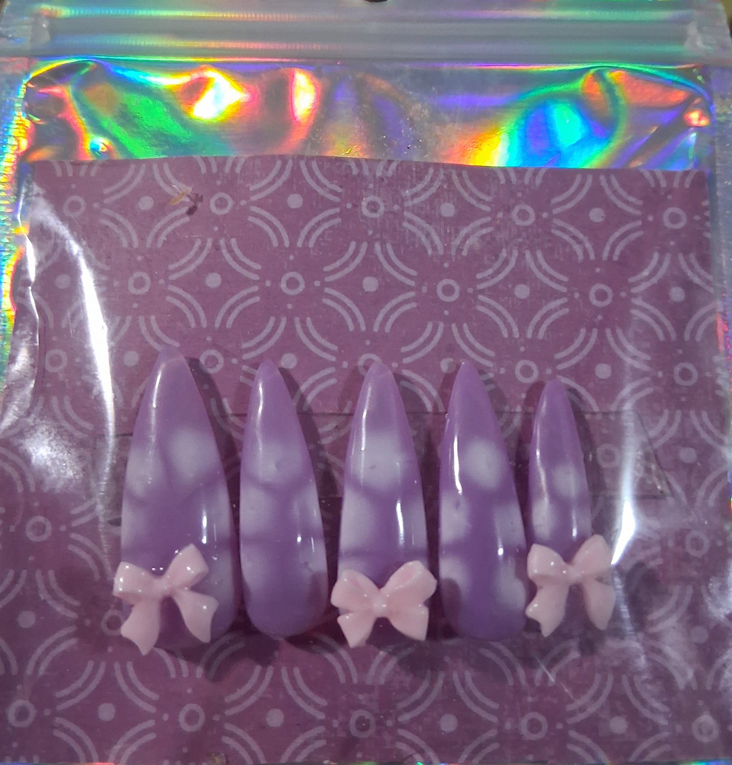 Press-On Nails (Purple Jelly w/ Bows)