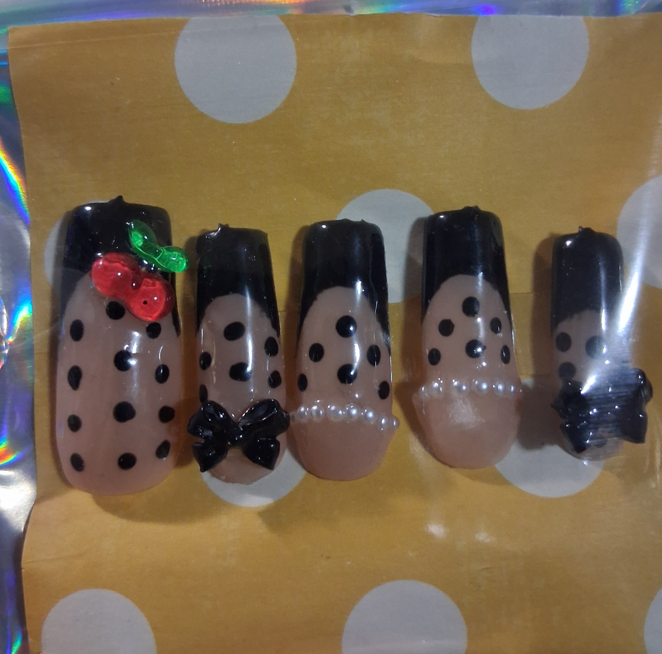 CLEARANCE BUNDLE: Press-On Nails (Lilac Charms/Black Polka Dots)