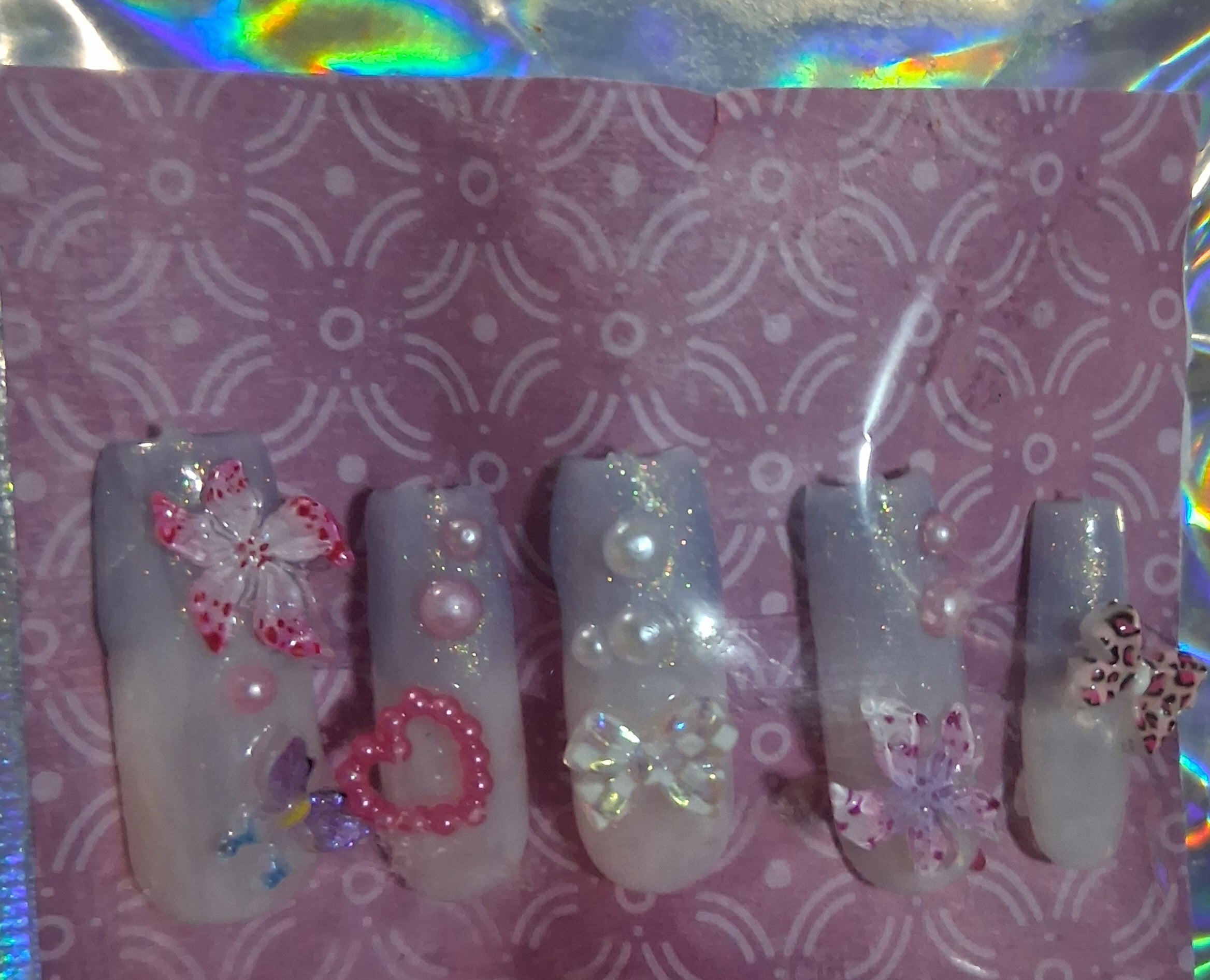 CLEARANCE BUNDLE: Press-On Nails (Lilac Charms/Black Polka Dots)