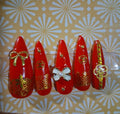 Press-on Nails (Red/Gold)