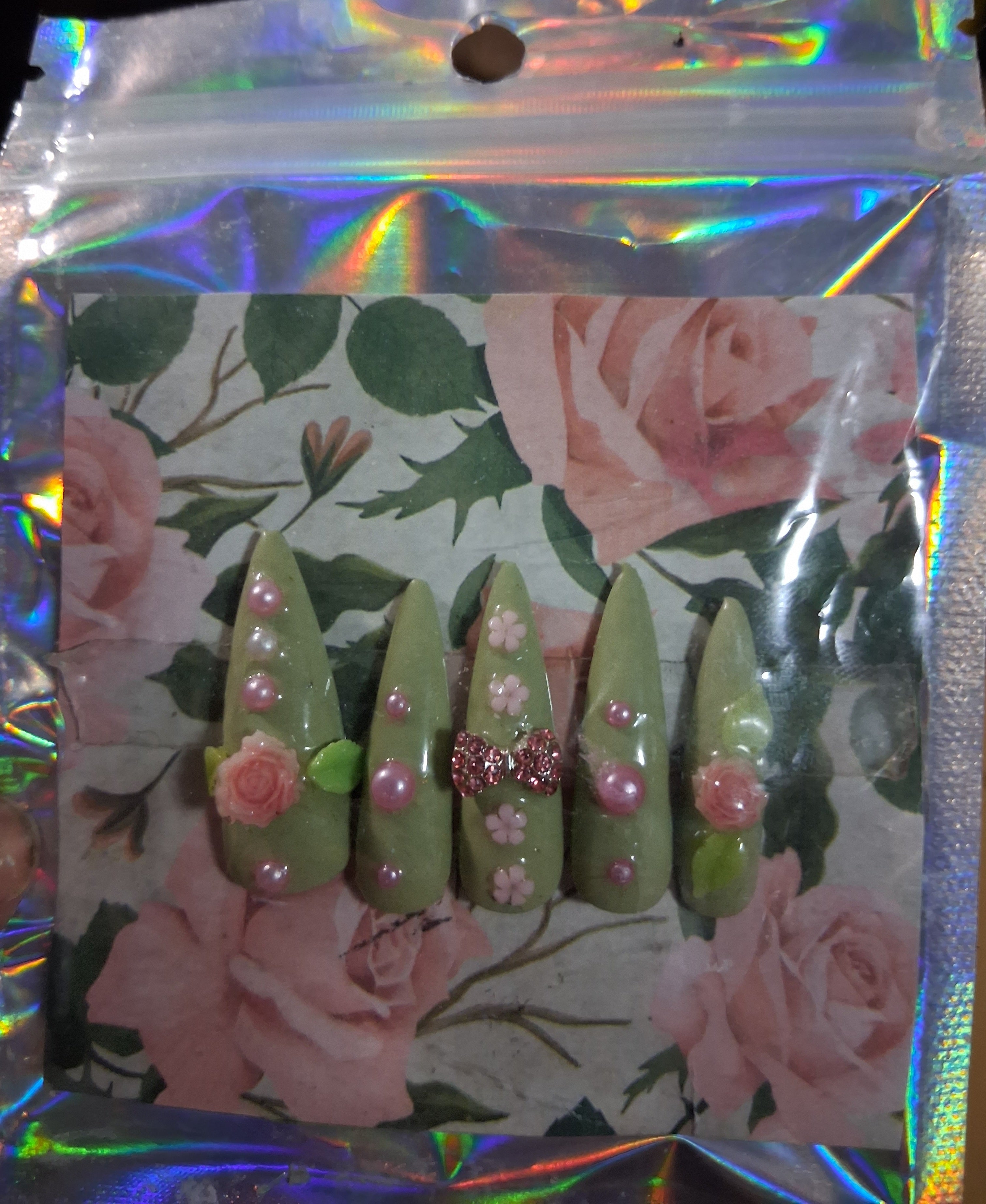 Press-On Nails (Sage Floral Pink)